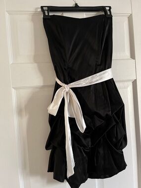 Black Strapless Dress with White Sash